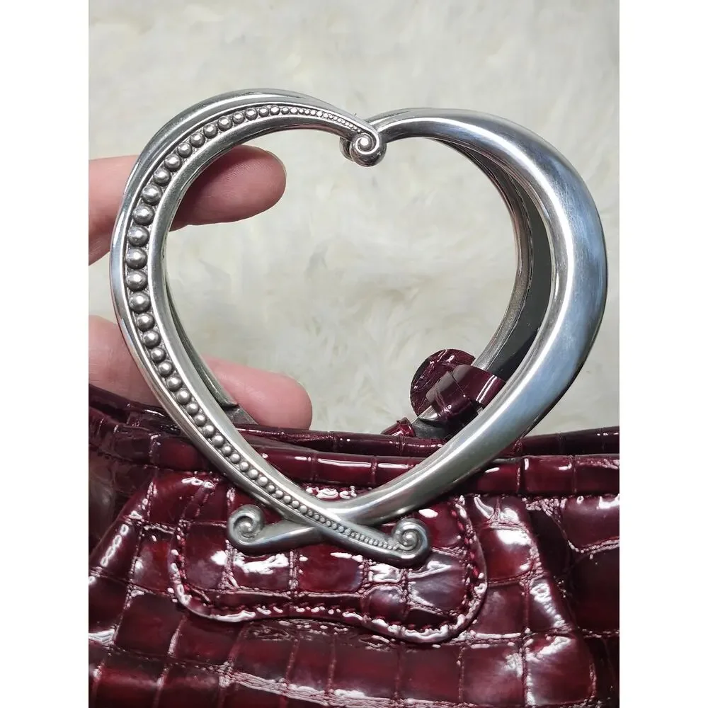 Brighton NWOT Angelina Satchel Burgundy Leather Silver Whimsigoth Heart